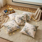 Clasiko Cotton Cushion Covers 12x12 – Set of 5 Decorative Cushion Covers, Lilac Fleur, Soft Cotton, Hidden Zip, Sofa & Bedroom Décor