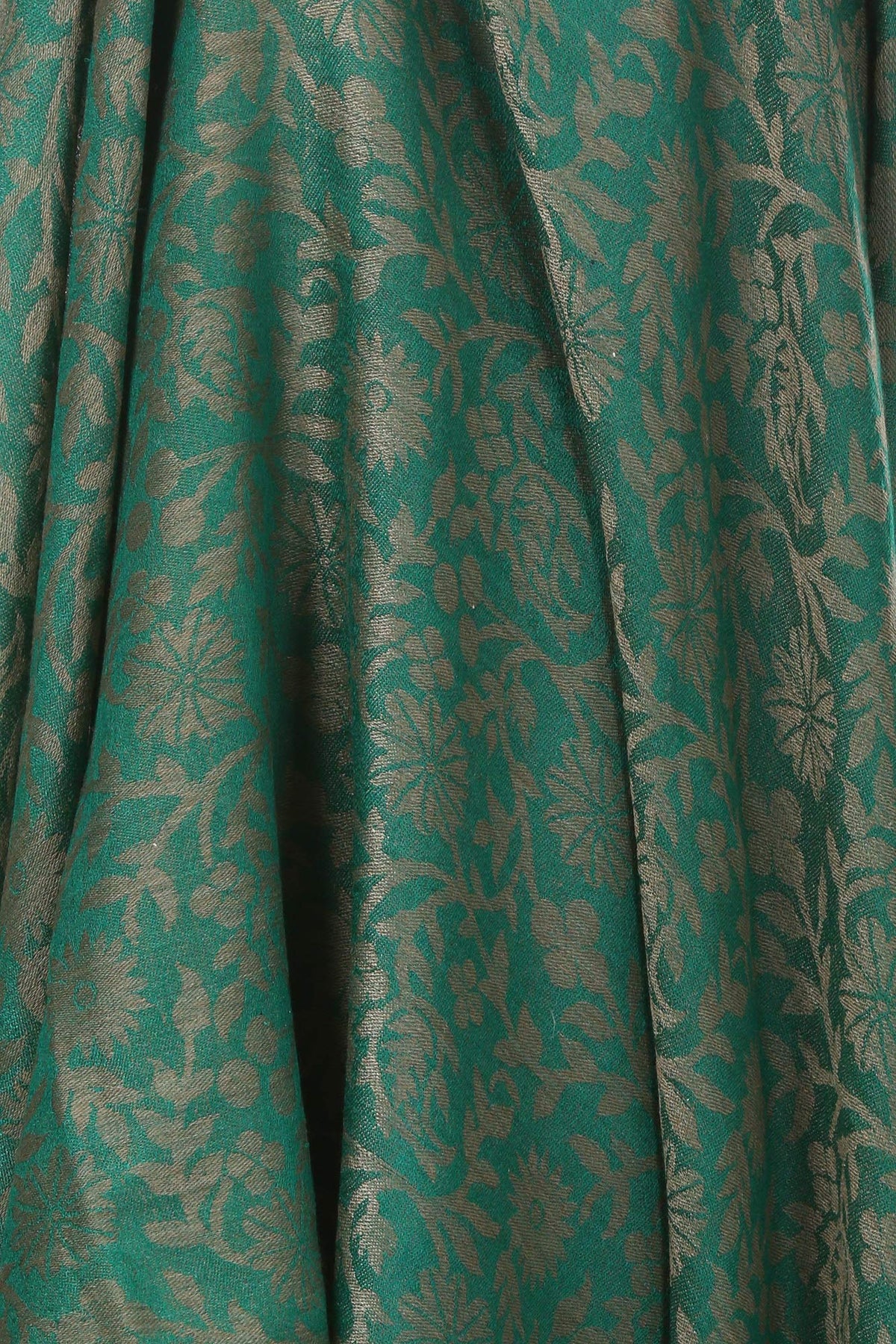 Pashtush Women's Fine Wool Jacquard Fine Wool Blended Luxury Floral Design Soft and Warm Scarf/Stole (Emerald Green, Free Size)
