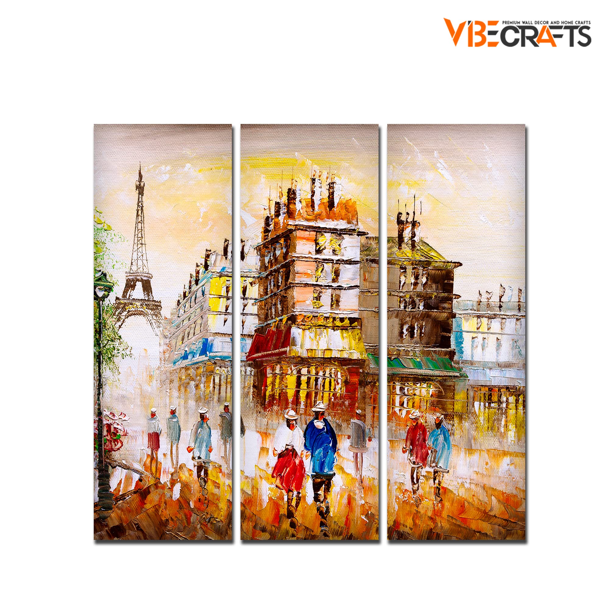 VIBECRAFTS 3 Pieces Beautiful Paris Canvas Wall Painting Fitted With Wooden Frame For Home | Office | Living Room | Gifts (PTVC3Pcs1_9527)