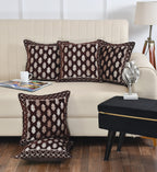 DECOMIZER Jacquard Geomteric Cushion Covers 24 Inch X 24 Inch Set Of 5 Ethnic Motifs 240 TC Cushion Covers,Design- Ambi,Color- Coffee