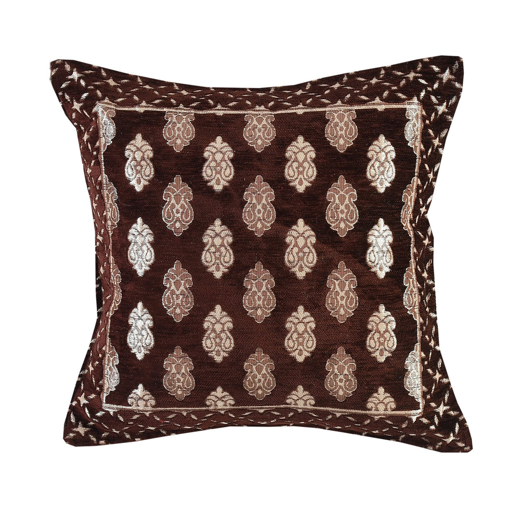 DECOMIZER Jacquard Geomteric Cushion Covers 24 Inch X 24 Inch Set Of 5 Ethnic Motifs 240 TC Cushion Covers,Design- Ambi,Color- Coffee