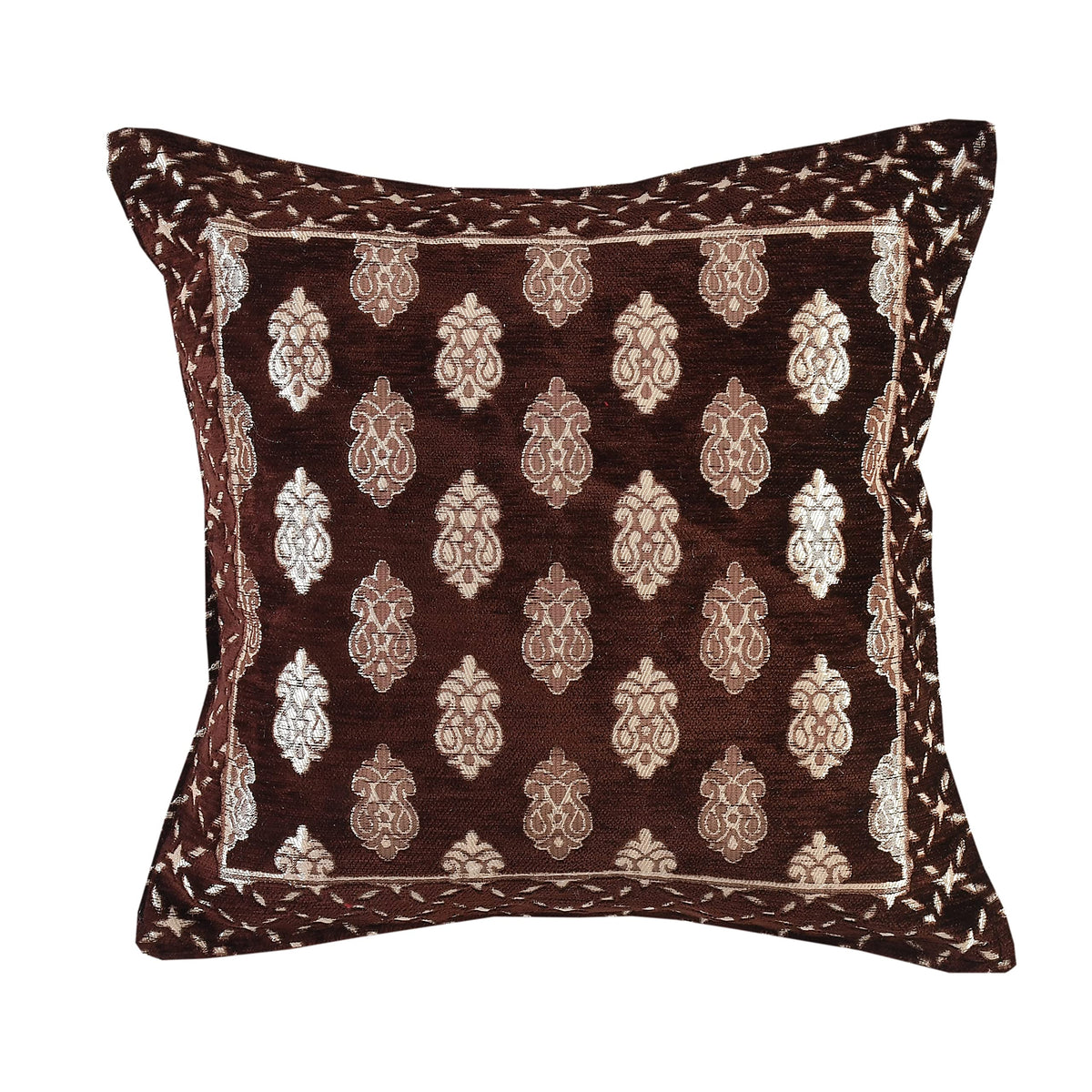 DECOMIZER Jacquard Geomteric Cushion Covers 24 inch x 24 inch Set of 3 Ethnic Motifs Cushion Covers,Design- Ambi,Color- Coffee