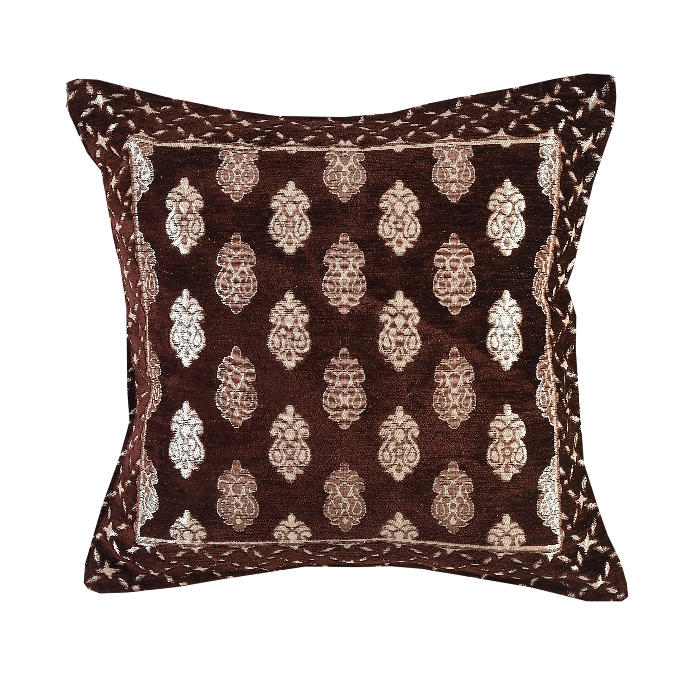 DECOMIZER Jacquard Geomteric Cushion Covers 16 Inch X 16 Inch Set Of 2 Ethnic Motifs 240 TC Cushion Covers,Design- Ambi,Color- Coffee