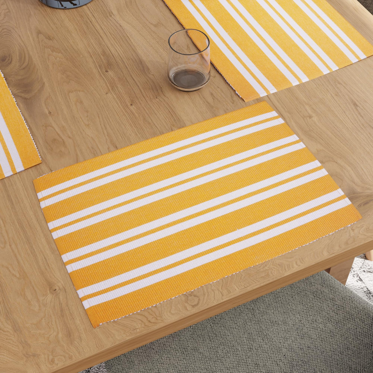 Encasa XO Dining Table Placemats, Ribbed Cotton, Heat Resistant Yellow Kafalo