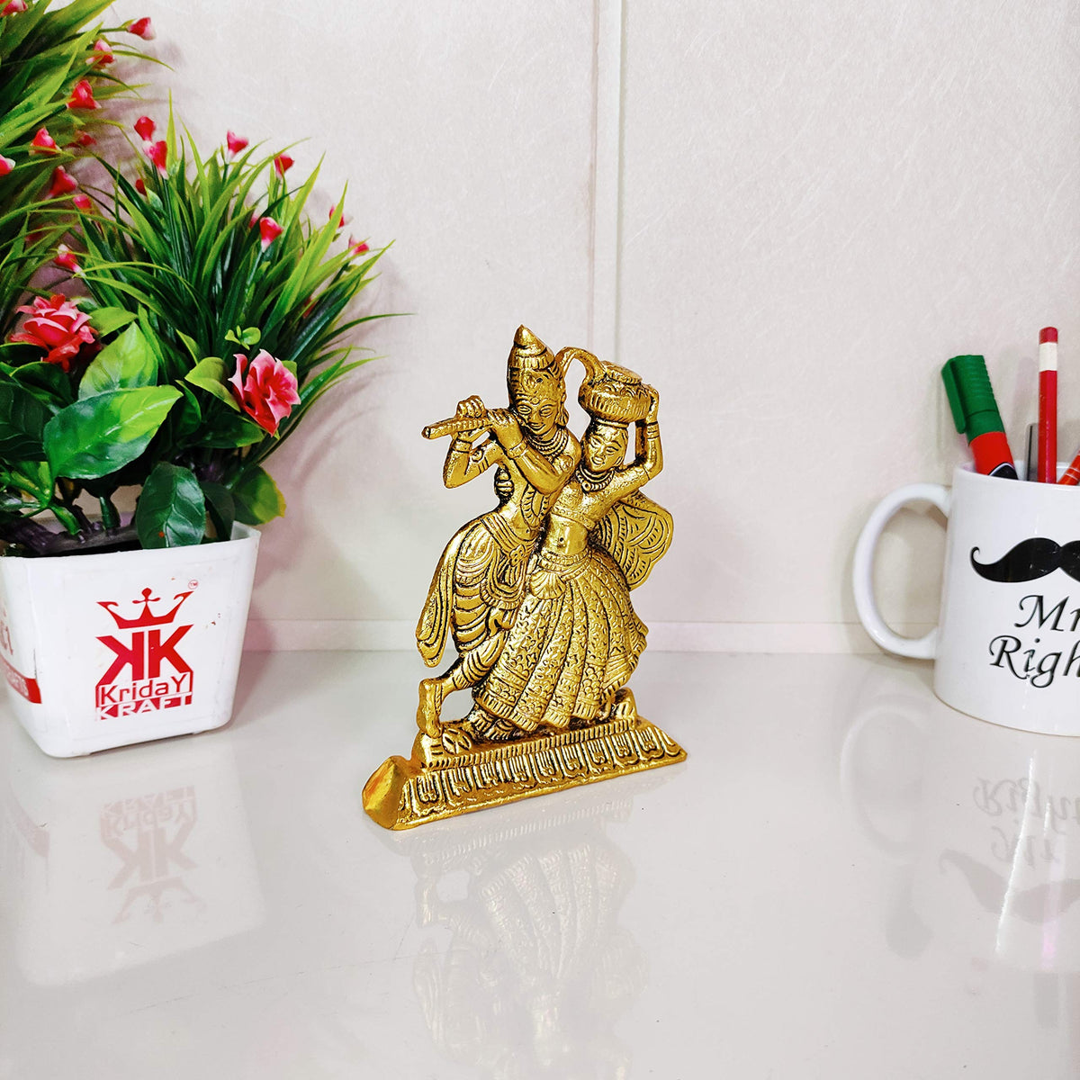 KridayKraft Golden Finish Dancing Radha Krishna Idol Statue with an Antique Finish so Looks Very Beautiful and use for the Purpose of Worship and Decorative for Home,Office&Table Gift for Birthday