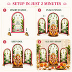 Ganpati Decoration Setup for Home, 3 Piece Freestanding Ganesh Festival Backdrop for Idol, Easy DIY Pooja Mandap Decor, Suitable for up to 12 Inches Ganpati Backdrop Stand & Home Temple
