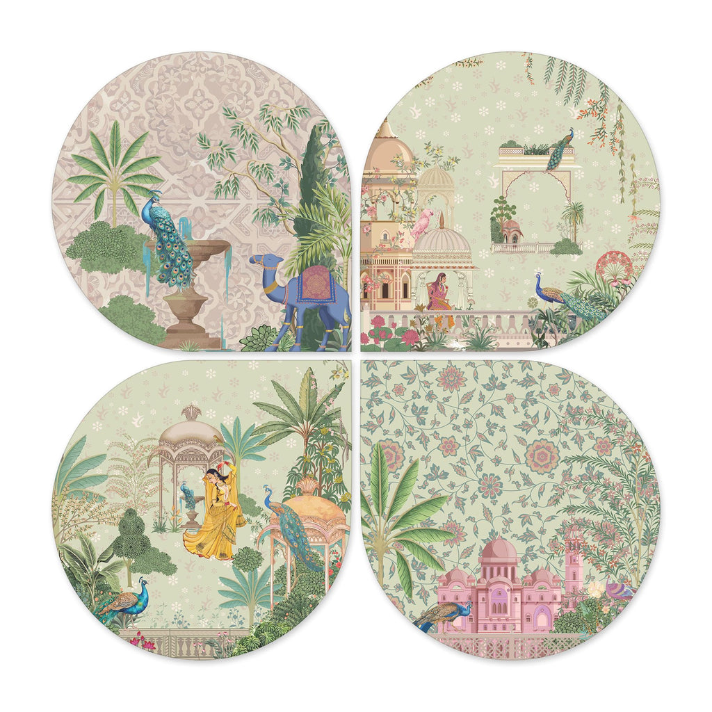 Artvibes Mughal Wooden Wall Hanger for Home Decor | Graphic Artwork | Decoration Wall Hanging Items | Wall Sculpture | Aesthetic Wooden Decor | Aesthetic Wall Art | Ideal Gifts (WH_8436N), Set of 4