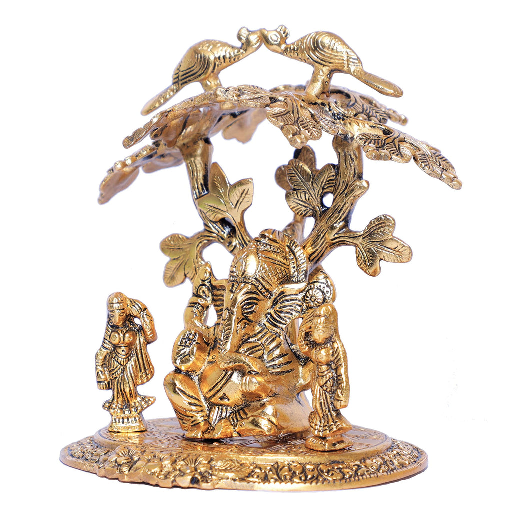 KridayKraft Ganesha with Riddi Shiddi Under Tree Metal Statue for Pooja Decorative Showpiece Figurine Religious Idols for Home Office Statue Murti for Decoration & Pooja Gifting Purpose Sculpture