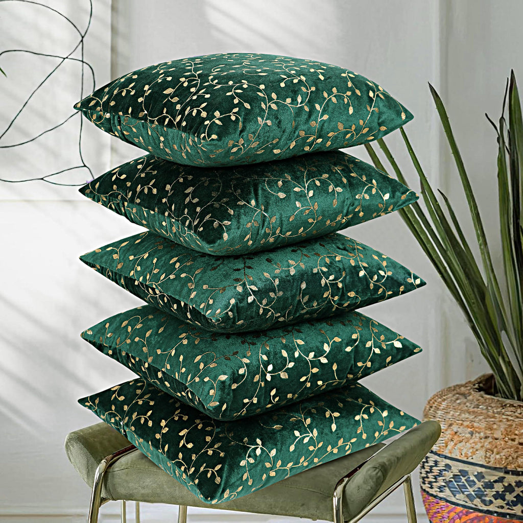 RD TREND® Premium Velvet Cushion Covers Set of 5 | Soft Decorative Throw Pillow Covers for Sofa, Bed & Living Room | Cushion Cover 24 inch x 24 inch (60x60 cm) Dark Green