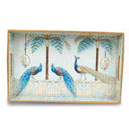 Luxury Peacock Serving Tray – Decorative Wooden Tray, Gold Engraved & Enamel Waterproof Finish, Coffee Table, Dining Room, Kitchen, Party & Home Decor (Majestic Peacock Tray Large)