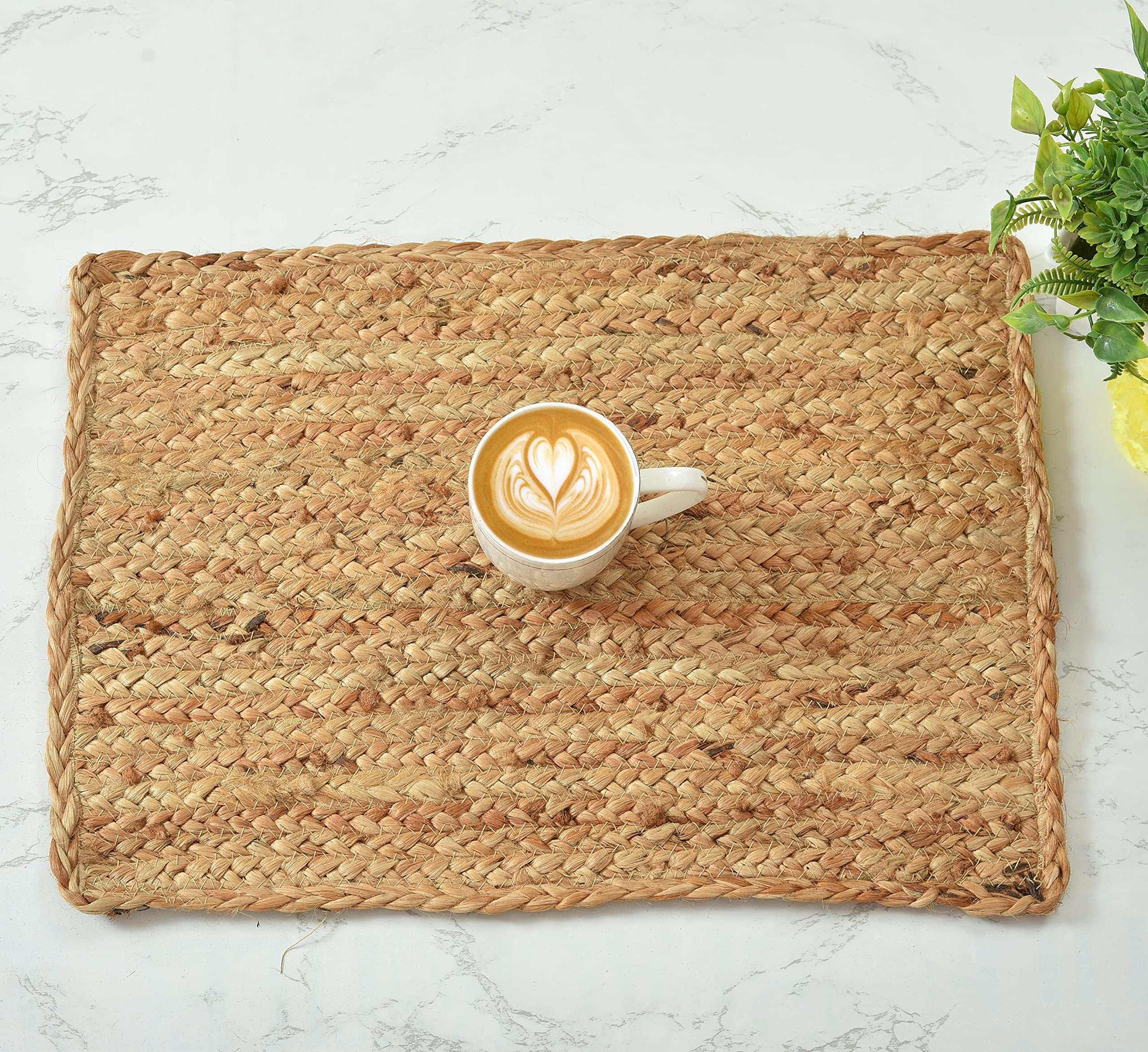 LaVichitra Braided Jute Placemats 30 x 44 cm - Dining Table, Bed Side/Centre Table/Shelves -Natural/Beige - 6 Piece Kafalo