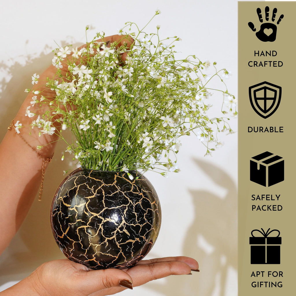 BEHOMA Metal Ball Round Metal Vase for, Black
