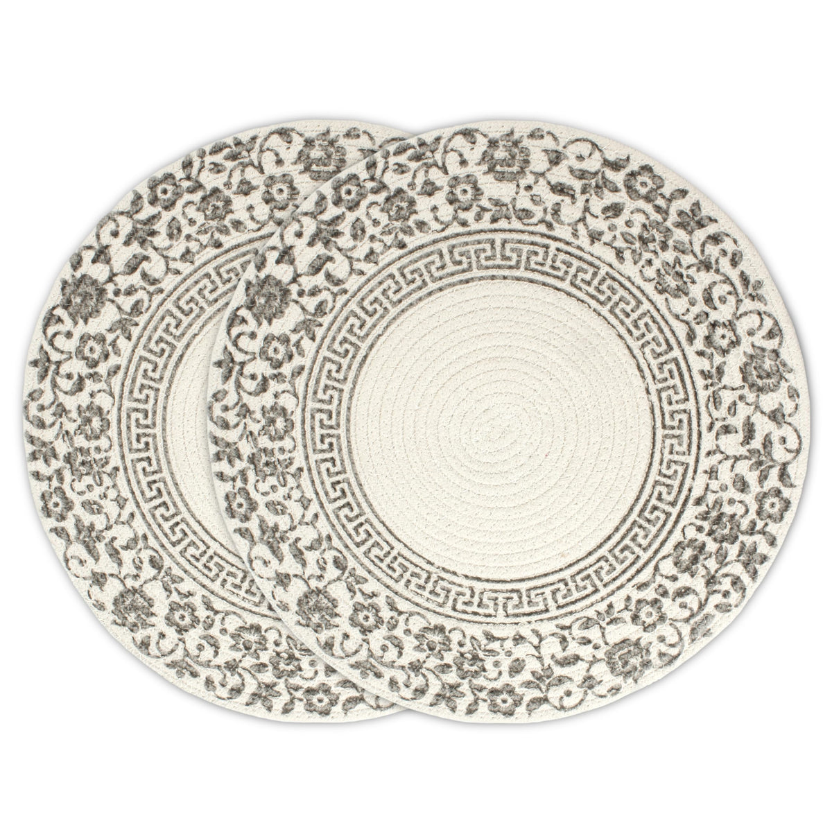 Encasa XO Dining Table Mats, Round Ribbed Cotton, Heat Resistant Grey Kafalo