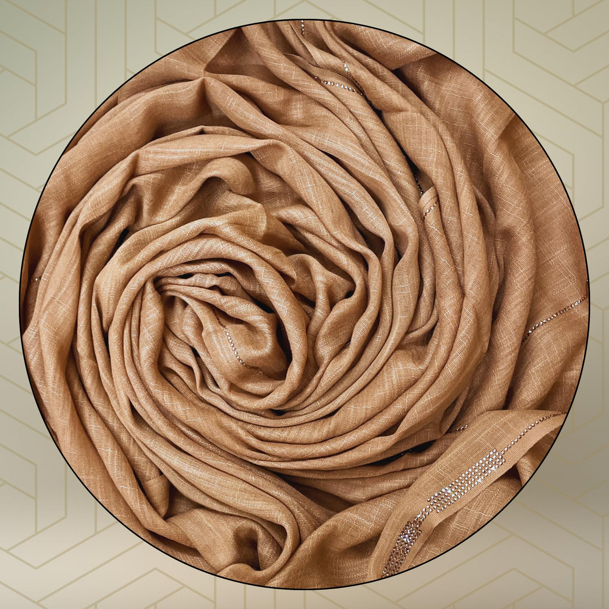 FAHABO Scarf Woman Voile Cotton Scarves with Rhinestone Embellishments | Hijab Scarf | Headscarf | Neck Scarf | Stoles | Wraps Size 71 L x 32 W (Walnut Brown)