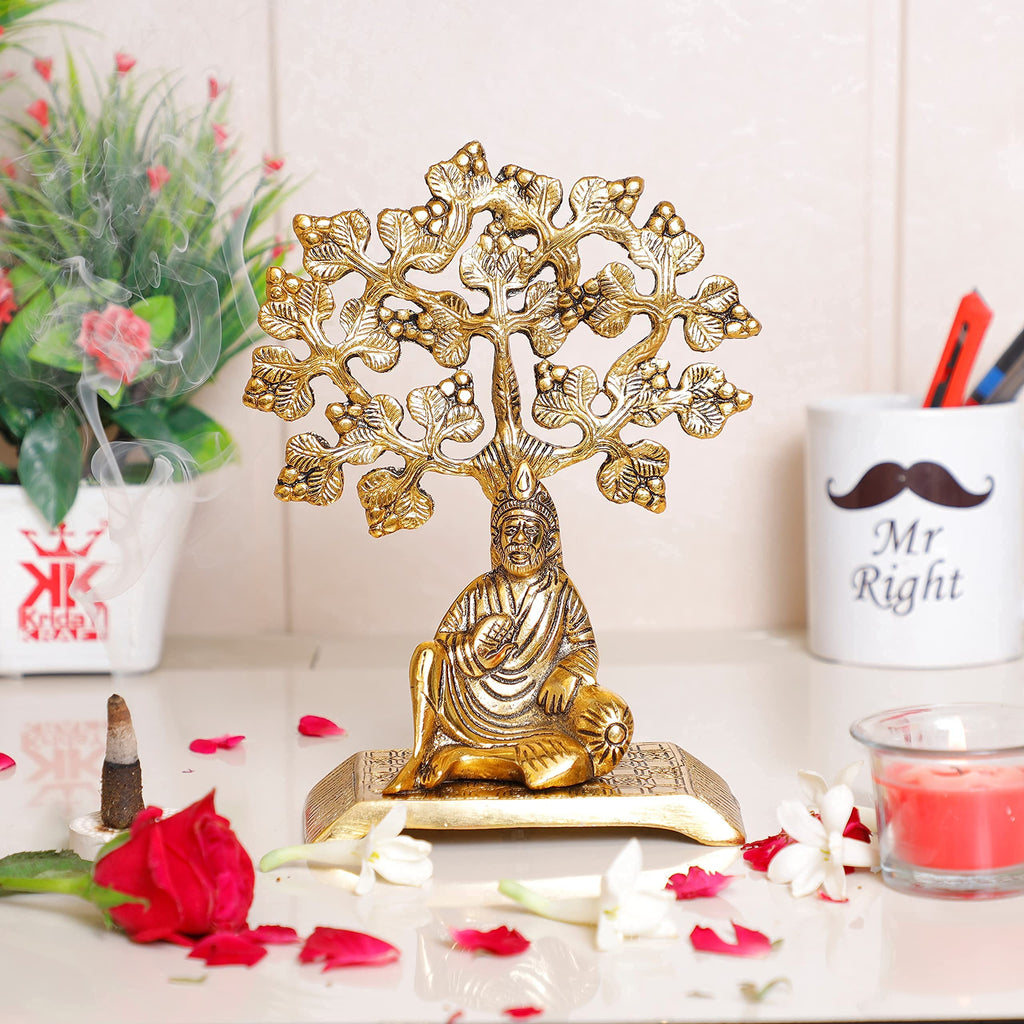 KridayKraft Sirdi Saibaba Metal Statue Under Tree for Pooja,Decorative for Home,OfficeTable,Sai Nath Murti Idol Showpiece Figurines Gift Article,Corporate Gift,Religious Decorative...