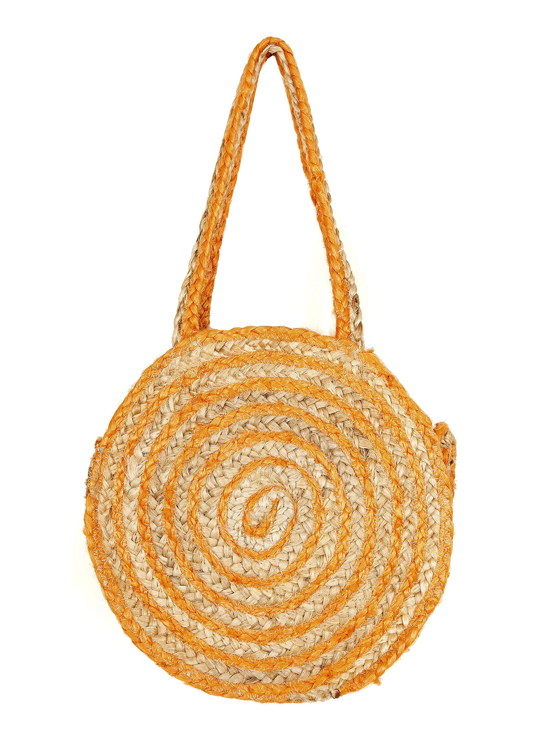 Ravaiyaa - Attitude is everything Women's Shopping Handmade Bags Jute Cotton Large Bag Shoulder Braided Jute Vintage Bag (Orange)