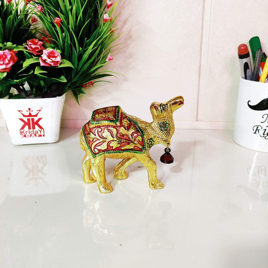 KridayKraft Metal Camel Statue with meenakari Work Handmade Decorative Animal Showpiece for Home,Office
