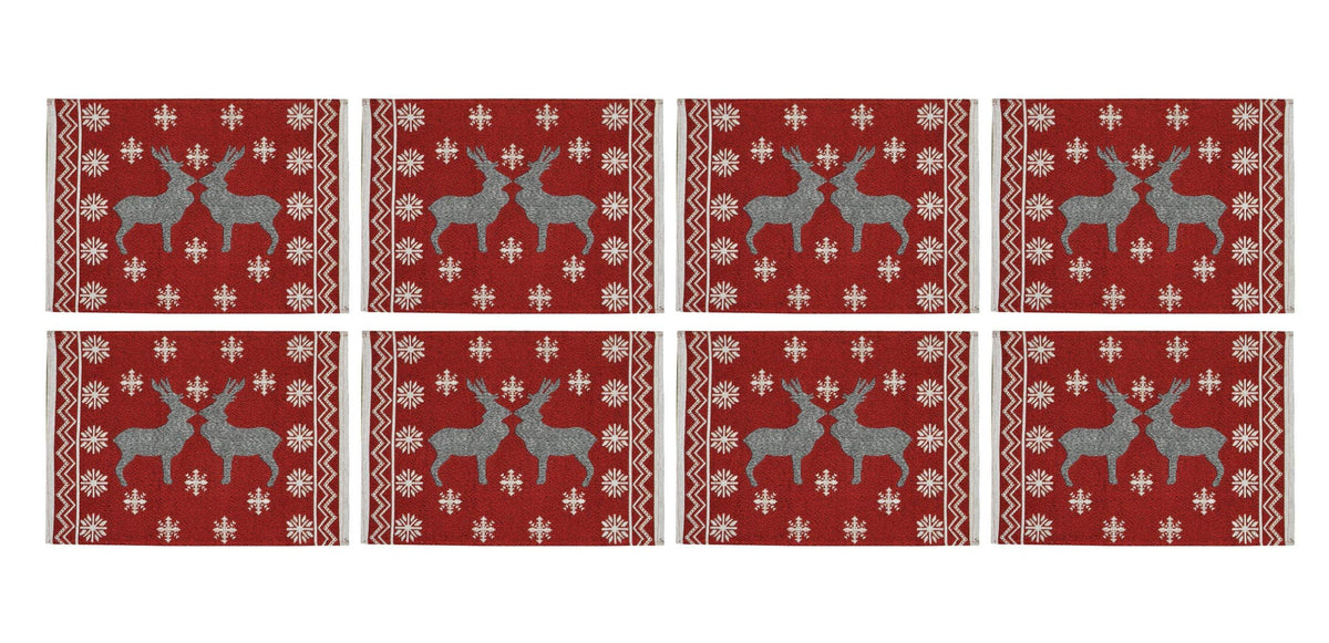 Galaxy Home Decor Dining Table 8 Table Mats ( Mat 13x18 inches ) Washable Cotton Linen Mat Jacquard Fabric, Multicolor (Deer Design, 8 Mats) Kafalo