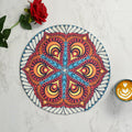 LaVichitra Cotton Table Placemat | Dining Table Mat | Bed Side Table Mat | Cotton Round Shape Placemats | Washable PlaceMat for Shelves & Plant Pots - Pack of 6, Modern Boho Kafalo