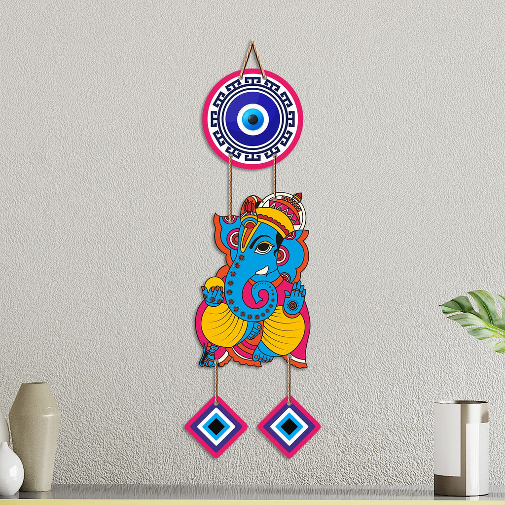 Artvibes Shree Ganesha Evil Eye Nazar Battu Wall Hanging for Home Entrance | Spiritual Vastu Decor for Living Room Bedroom Office Temple | Positive Energy MDF Decorative Gift (WH_8558N)