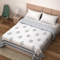 BLOCKS OF INDIA 100% Cotton Dohar King Size Reversible Hand Block Printed Malmal Summer Dohar/Blanket (Grey Tree) Kafalo