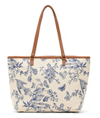 Boho Girl Toile Floral Tote Bag for Women/Girl | Handbags with Double Handle | Printed Totes for Women | Ladies Purse Handbag | College Bag for Girls (Blue)