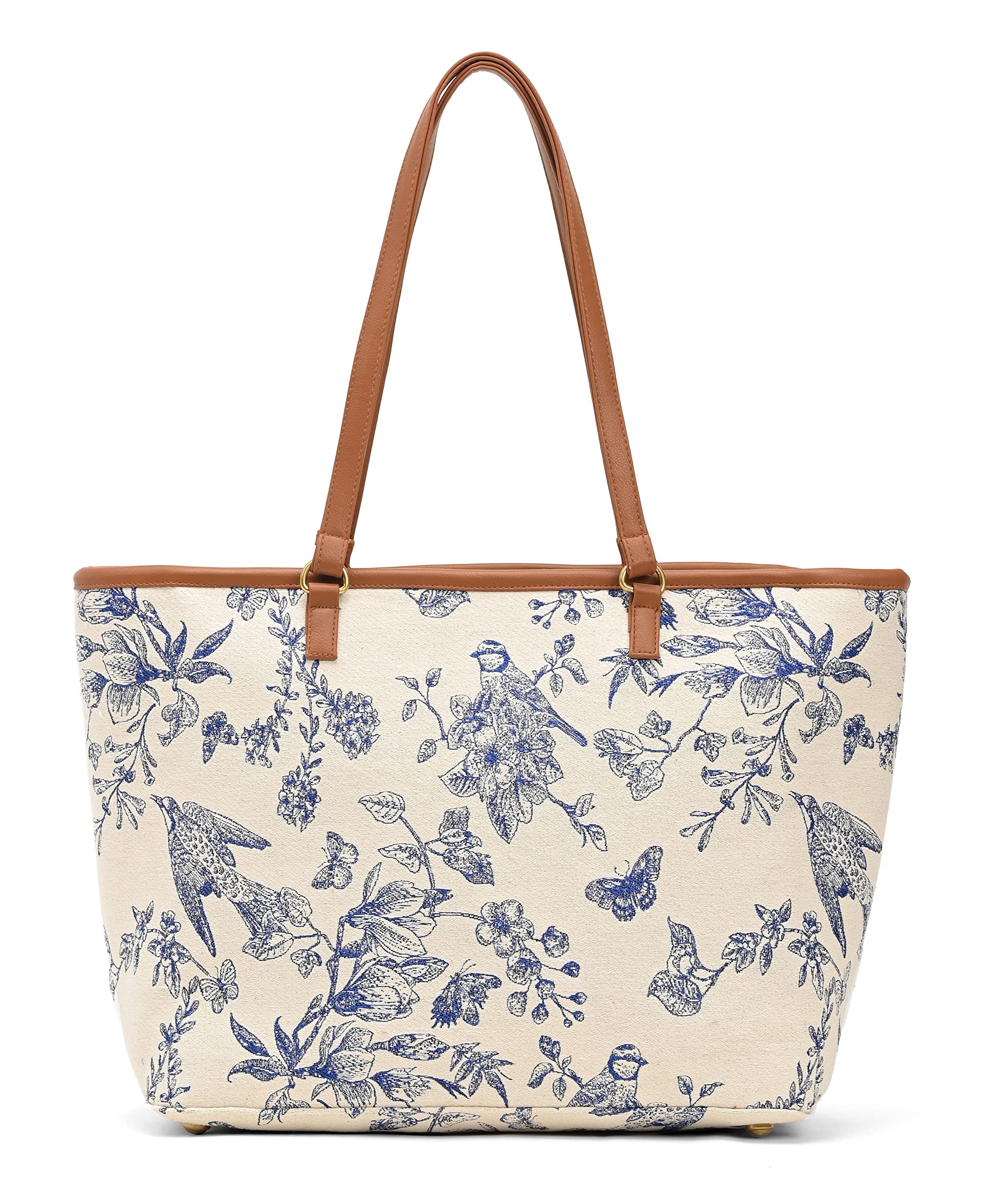 Boho Girl Toile Floral Tote Bag for Women/Girl | Handbags with Double Handle | Printed Totes for Women | Ladies Purse Handbag | College Bag for Girls (Blue)
