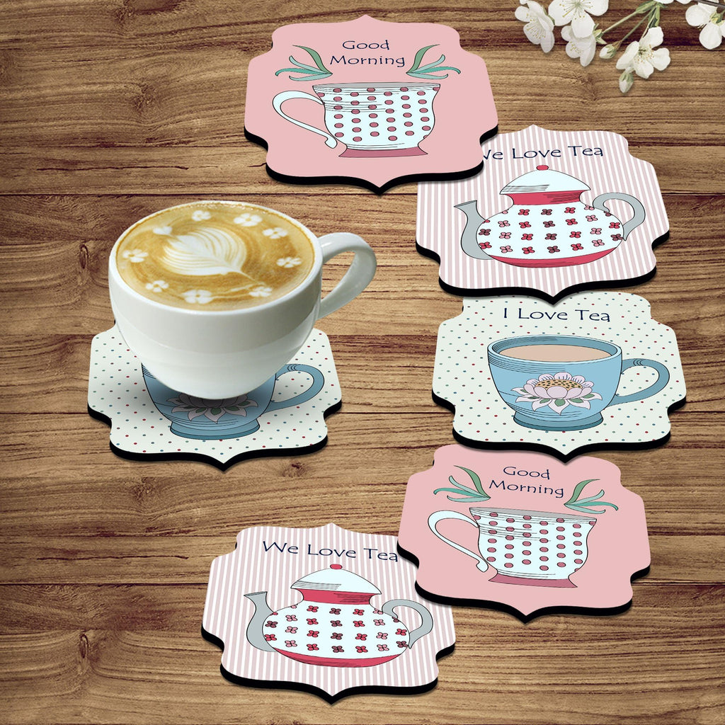 Artvibes Decorative Printed MDF Wooden Coasters for Home and Kitchen | Dining Table Decor | Wood Stylish Tea Coaster Set | Kitchen Decoration Items | Modern Artworks (Set of 6) | 4x4.2 Inch TC_3025