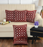 DECOMIZER Jacquard Geomteric Cushion Covers 24 Inch X 24 Inch Set Of 5 Ethnic Motifs 240 TC Cushion Covers,Design- Criss-Cross,Color- Maroon