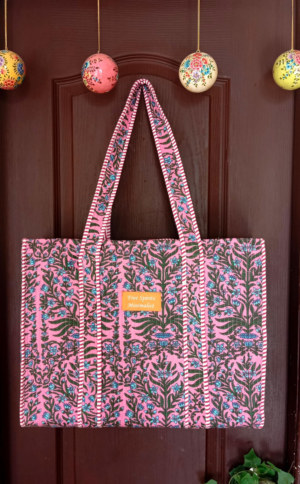 Free Spirits Minimalist Cotton Tote bag for Women | Shoulder Bag |Shopping bag |Grocery Bags | Eco friendly Bags| Stylish Quilted handBag |Vegan Tote Bag |Weekend Bag BASE PINK Blue
