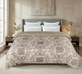 A HOMES GRACE Reversible Dohar Comforter for Single Size Bed(160x220 cm)|Lightweight AC Blanket Quilt with Beige with red Floral Print|Microfiber Soft Bedding for Home & Travel Kafalo