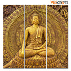 VIBECRAFTS 3 Pieces Spiritual Buddha Canvas Wall Painting Fitted With Wooden Frame For Home | Office | Living Room | Gifts (PTVC3Pcs1_9599)