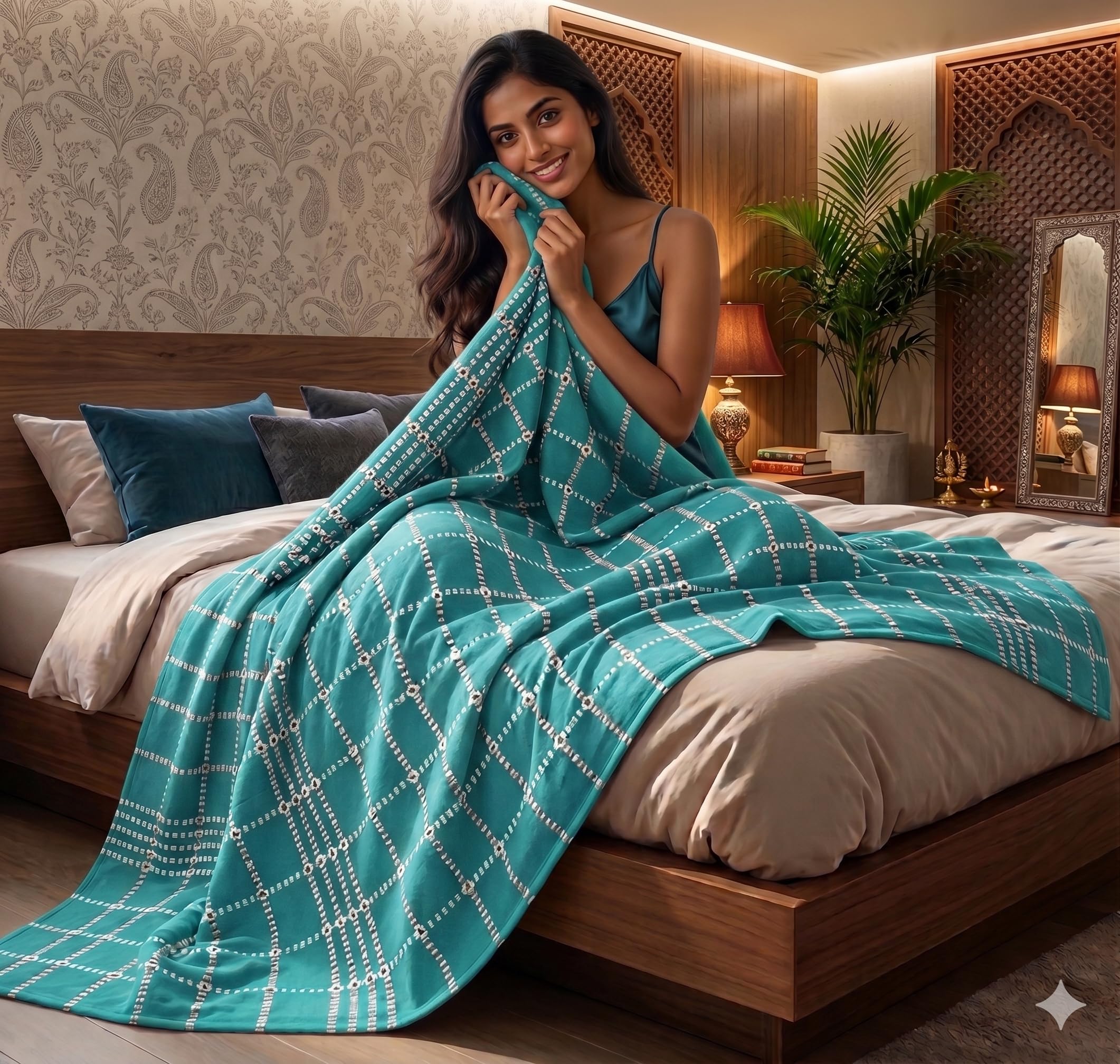 Sharan Elegance Single Size 100% Cotton Blanket/Solapur Chaddar/Cotton Bedsheet/Maroon Color (60x90 inches) Set of 1 (Green) Kafalo