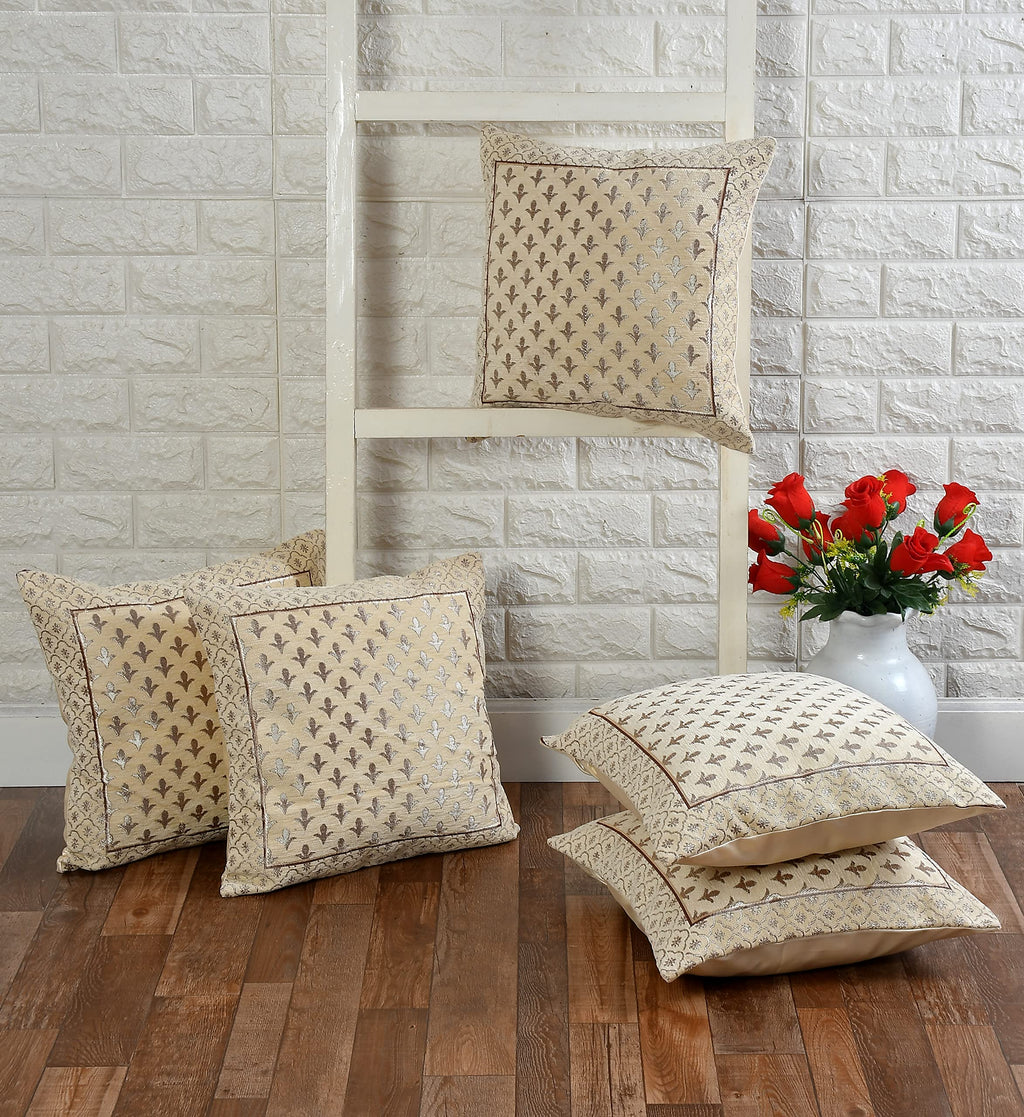 DECOMIZER Jacquard Geomteric Cushion Covers 24 inch x 24 inch Set of 5 Ethnic Motifs Cushion Covers,Design- Star,Color- Cream