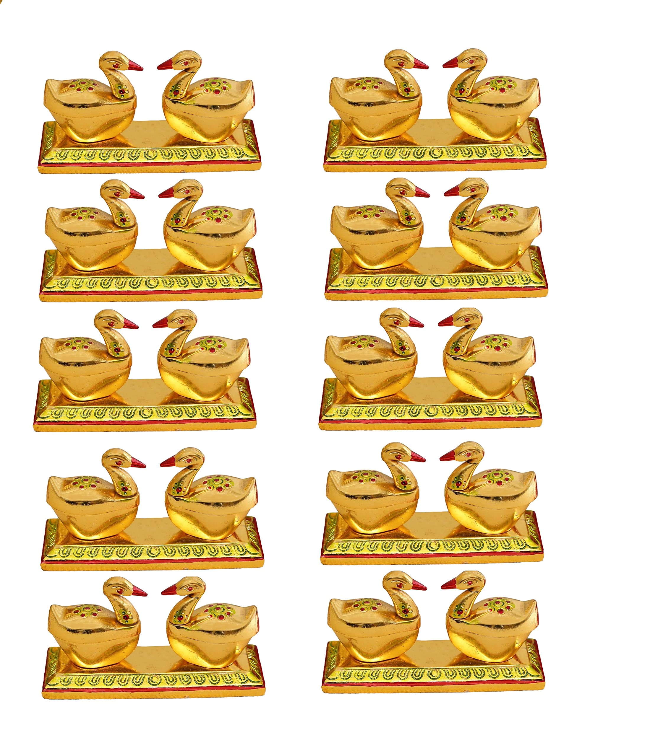 KridayKraft Swan Duck Shap Haldi KumKum Holder,Chandan Roli Box,Love Birds Couple Duck Pair Chopda,Kumkum Dani,Chawal,Akshat use for Pooja,Animal Showpiece & Return Gift Article (Pack of 10 pcs)...