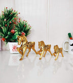 KridayKraft Aluminium Gold Plated Decorative Horse Set of 3 pieces (Standard size, Golden)