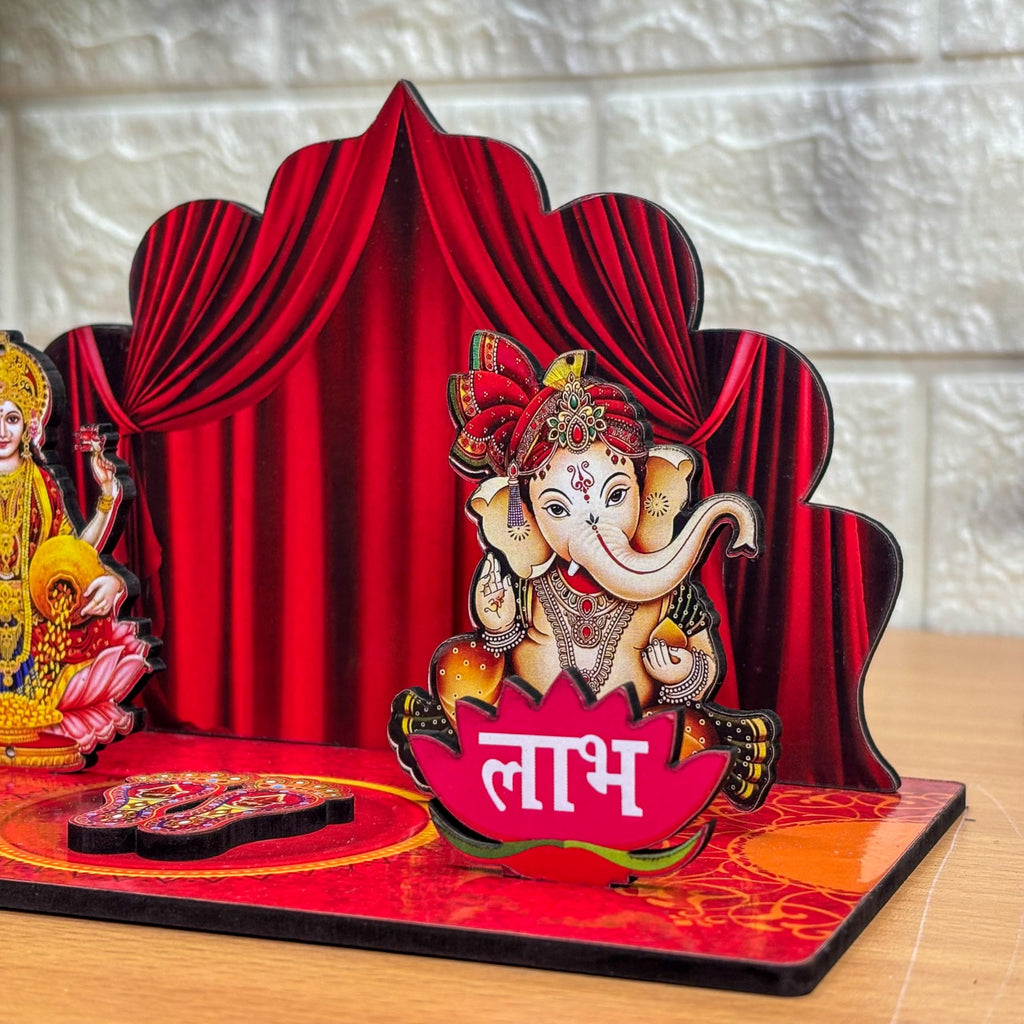 WEHATKE Wall Decor & Table Top MIni Mandir Diwali Set | Mini Laxmi Ganesh & Haning Subh Labh Diawli Gift Set | Diwali Home Decor