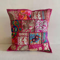 ATRANGI STUDIO Patchwork Cushion Covers - Set of 2 | Handcrafted Khambadiya Patchwork | Rajasthani Art Pillow Cover | Ethnic Cushion Covers for Sofa, Bed & Home Decor | 16x16 Inch, Pink
