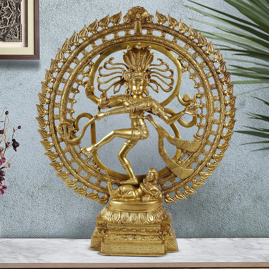 ARTVARKO Brass Natraja Big Statue Idol of Lord Shiva Ji Dancing Om Natraj Murti for Temple Mandir Home Décor 20 Inches