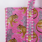 Ravaiyaa - Attitude is everything Women & Man Beautiful Printed Cotton Grocery Shopping Bag | Shoulder Bag | Cotton Tote Bag | Travel Tote Bags 18x5.5x16 Inch (Pink Jaguar)