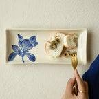 Ellementry Magnolia Ceramic Serving Platter for Serving and Organizing, Platter for Kitchen, Coffee Table & Dining Room Table, Food-Safe Tray for Gifting & Home Decor