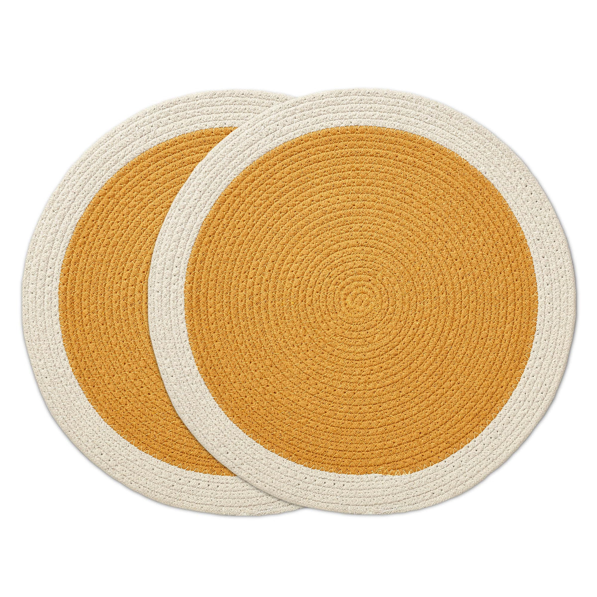Encasa XO Dining Table Mats, Round Ribbed Cotton, Heat Resistant Yellow Kafalo
