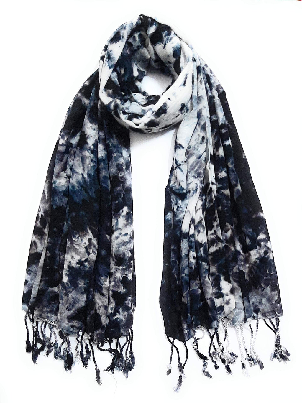 Chandwasia Rayon Scarf for Men & Women | Lightweight Stole, Shawl & Wrap with Batik Design | All-Season Summer & Winter Wear | Soft & Breathable Fabric (28 x 72 inches, Black)