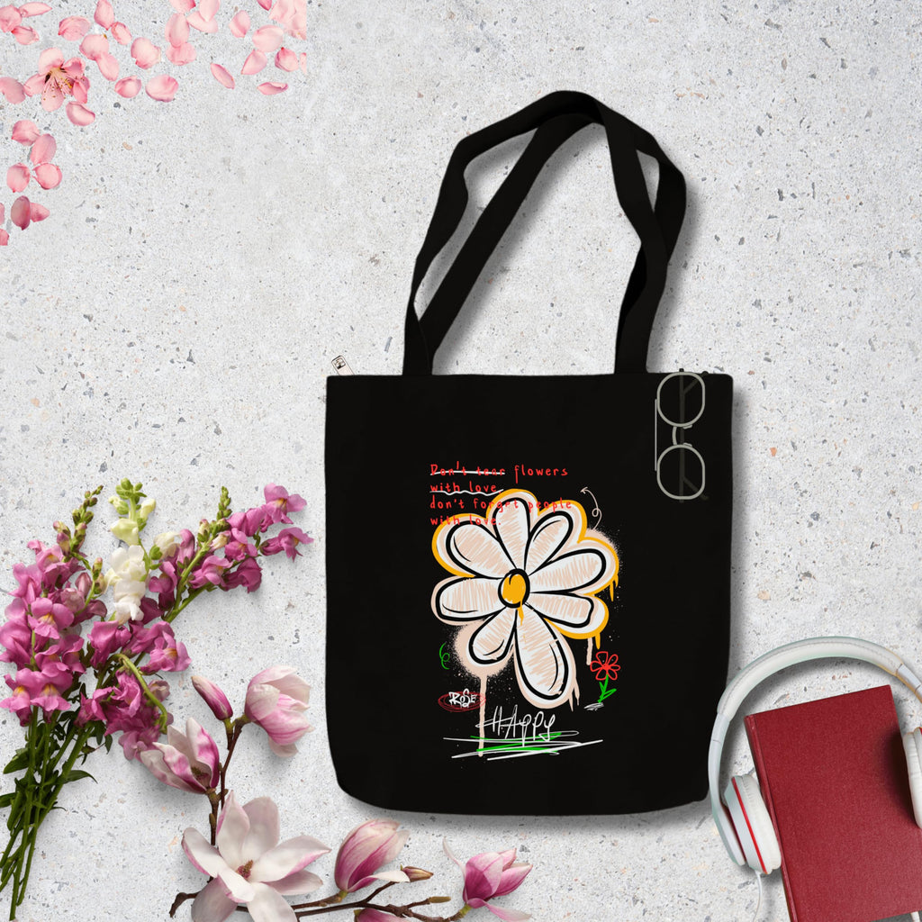 snapiq Cotton Canvas Tote Bag for Women and Girls 350 GSM Thick Fabric with Zipper | Black