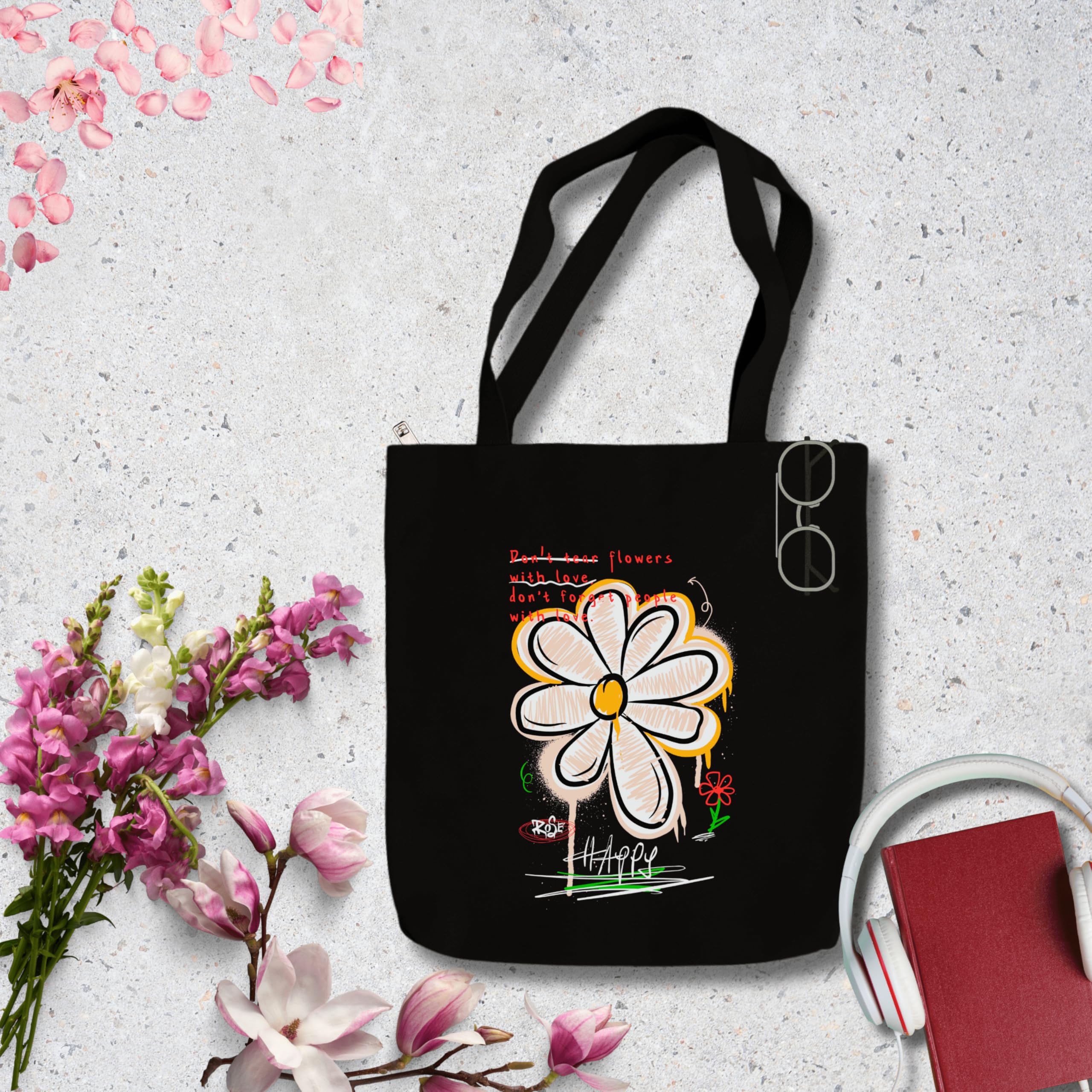 snapiq Cotton Canvas Tote Bag for Women and Girls 350 GSM Thick Fabric with Zipper | Black