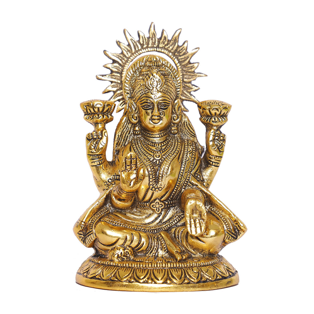 KridayKraft Laxmi ji Metal Statue for Pooja Room,Maa Laxmi Idol Murti Decorative Your Home,Office & Religious Idol Gift Article,Showpiece Figurines..., Gold