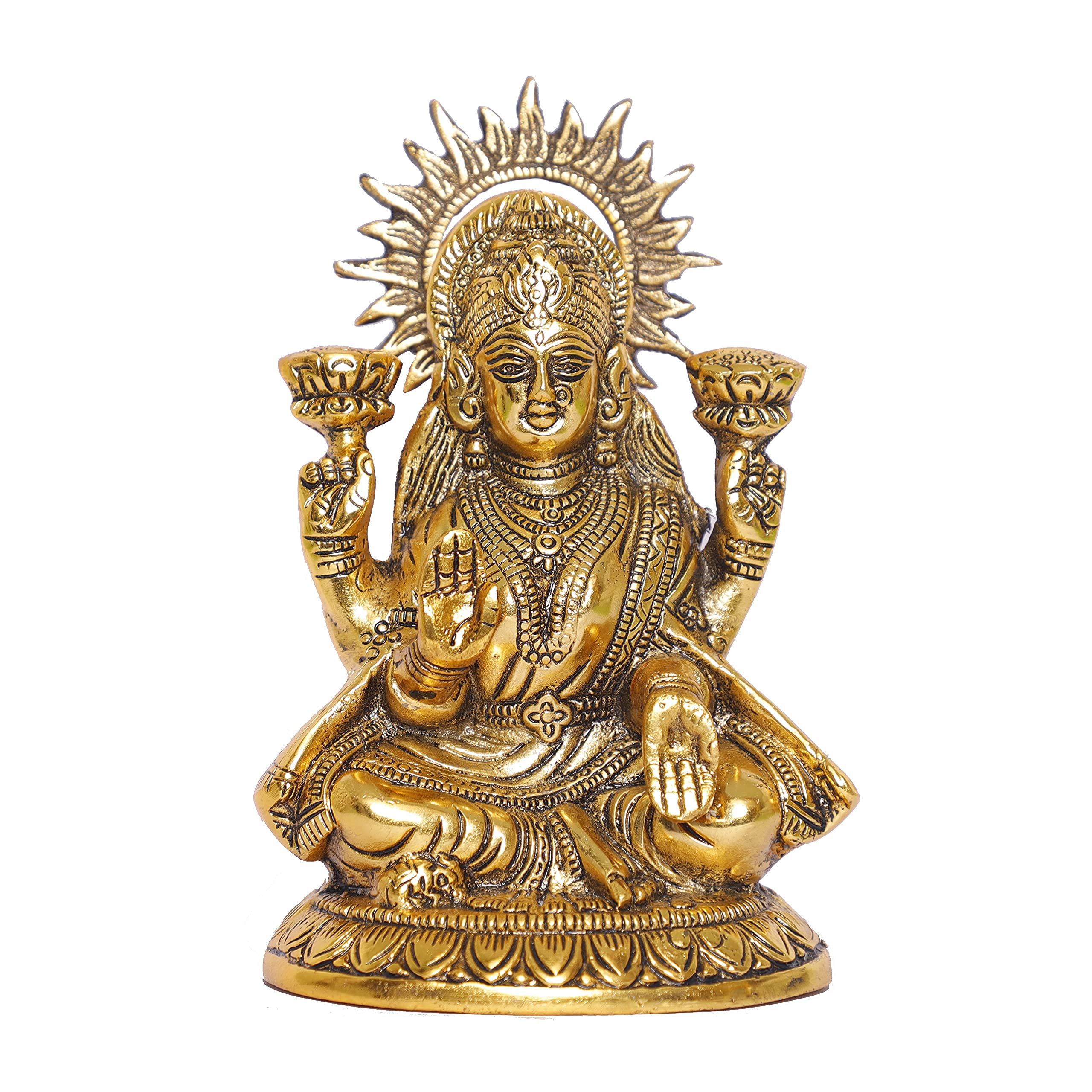 KridayKraft Laxmi ji Metal Statue for Pooja Room,Maa Laxmi Idol Murti Decorative Your Home,Office & Religious Idol Gift Article,Showpiece Figurines..., Gold
