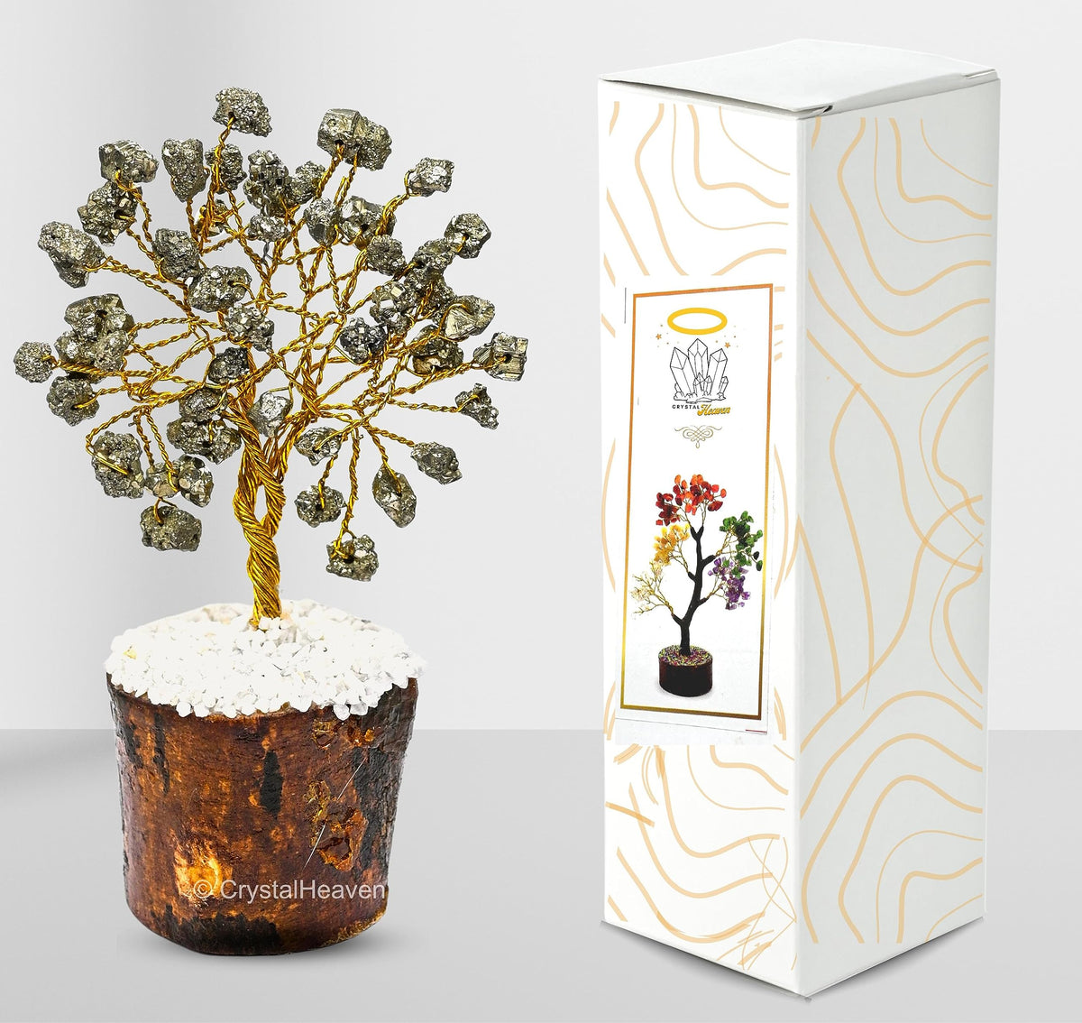Pyrite Stone Crystal Tree with Original Raw Pyrite