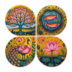 Artvibes Nature Decorative MDF Wooden Wall Art for Home | Art For Wall | Wall Sculpture | Signs & Plaques | Festive Decor | Wall Art Print | Handcrafted Art | Unique Gift Items (WH_8461N), Set of 4