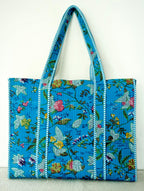 Cotton Tote bag for Women | Shoulder Bag | Durable Shopping bag | Reusable Grocery Bags | Eco friendly Bags| Handmade Cotton Bag | Stylish Quilted handBag |Vegan Tote Bag (TURQOISE Blue MULTI)